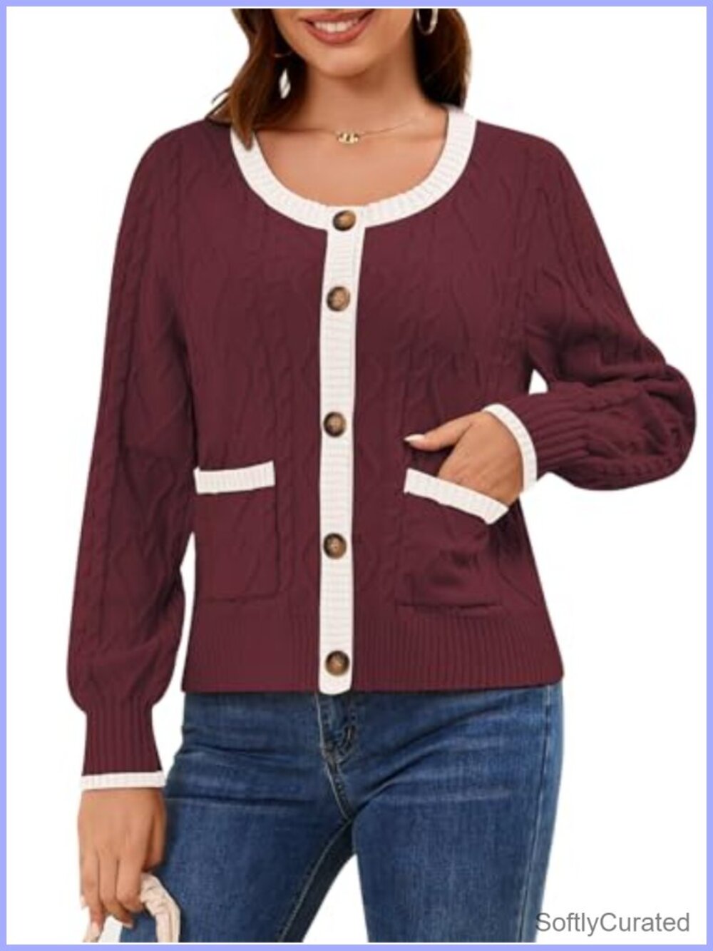 Women's Cable Knit Cardigan Button Down Long Sleeve Open Front Sweater
